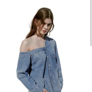 Zara Asymmetrical Denim button down shirt